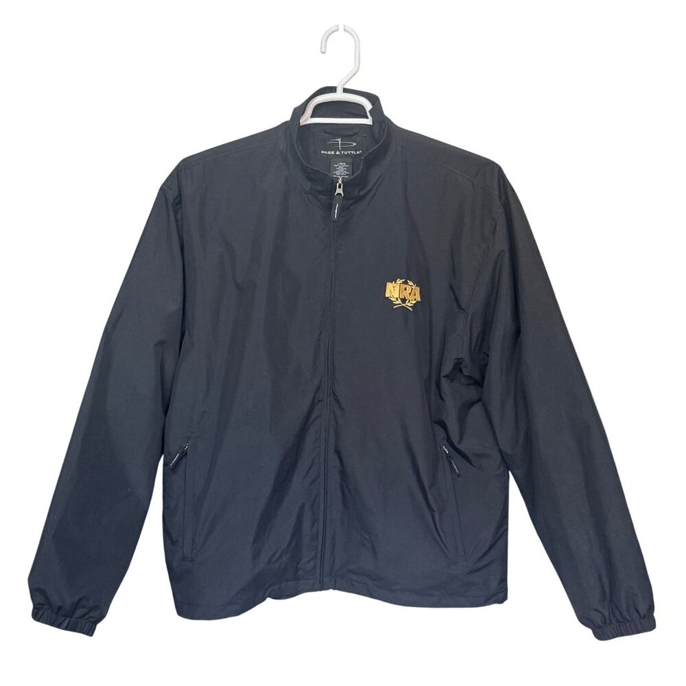Page & Tuttle Jacket Mens Large Black Nylon Windbreaker NRA Embroidered Lightwei
